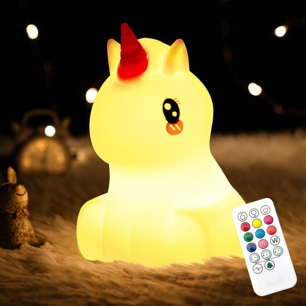 Squishy Unicorn-lampe Oppladbar, 7-fargeskiftende Unicorn-nattlampe med fjernkontroll, søte dyrelampegaver til innredning på soverommet