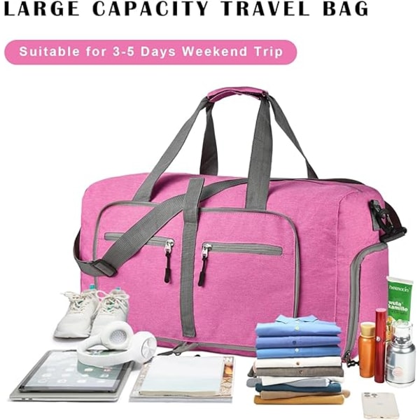 Travel Duffel Bag for menn - Sammenleggbar Duffel Bag med skorom - Overnattingsvesker Vanntett og rivebestandig