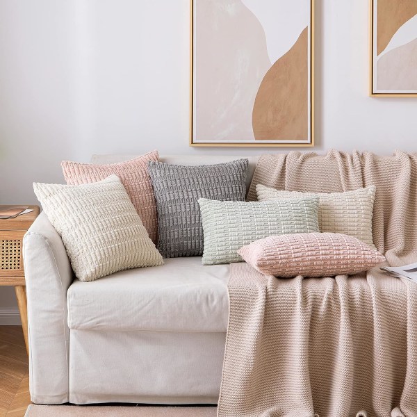 Pakke med 2 plys pyntepuderbetræk 12x20 tommer bløde boho stribede pudebetræk moderne boligindretning til sofa stue sofa seng pink