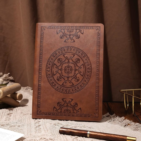 Læder Vintage Journal til Mænd Blødt Omslag 256 Linjerede Sider Notebook 180 Lay Flat til Skrivning Rejsedagbog, 5,7'' x 8,3'', Brun