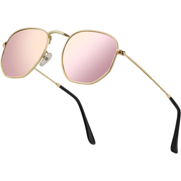 Hipster Sekskantede Polariserte Solbriller Menn Kvinner Geometrisk Firkantet Liten Vintage Metallinnfatning Retro Skyggebriller