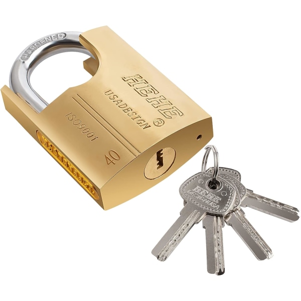 Højtydende hængelås i messing med lukket bøjle og 4 nøgler til lager, container, garage, skodder, opbevaringsenheder (40 mm)