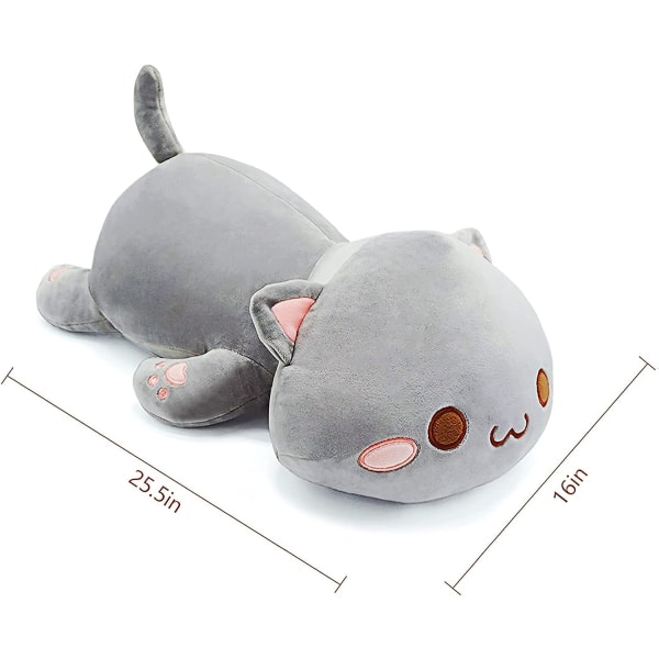 Söt kattunge plysch leksak gosedjur Pet Kitty Mjuk anime katt plysch kudde för barn (grå A, 25,5")