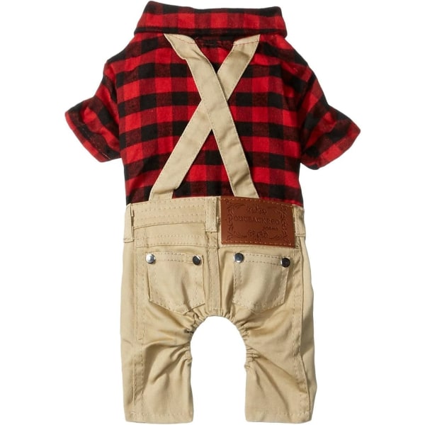 Kæledyrstøj til små hunde Kat Røde plaidskjorter Sweater med Khaki Overalls Bukser Jumpsuit Outfits - XL Størrelser