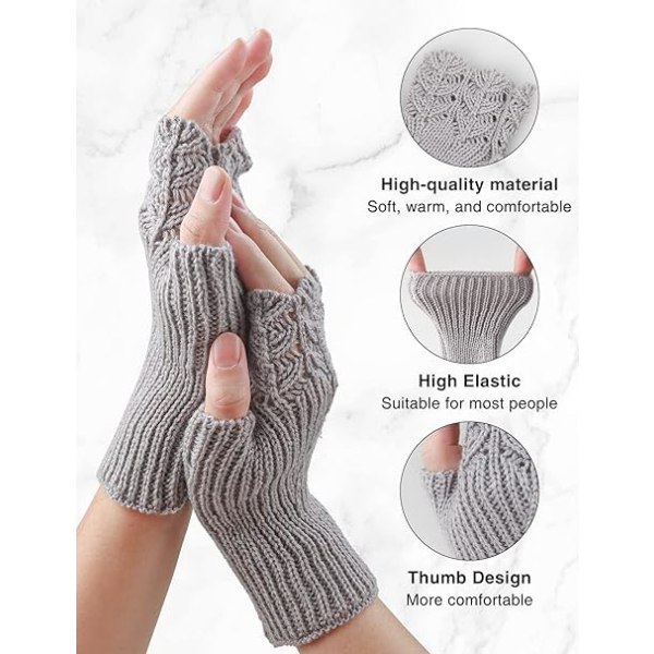 2 par vinter-fingerløse handsker, strikkede termovanter Halvfinger varme handsker håndledsvarmere handsker til kvinder mænd