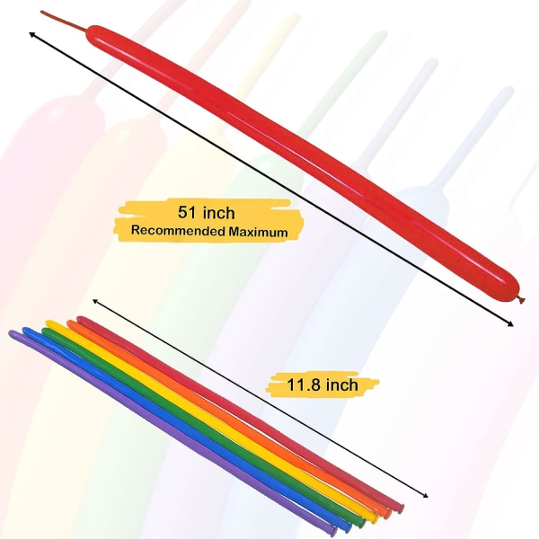DIY 260 Regnbue Ballonger Garland Kit 24PCS Fargerike Lange Ballonger + 80PCS Hvite Lateks Ballonger med Ballongpumpe, Fiskewire for Festdekorasjoner