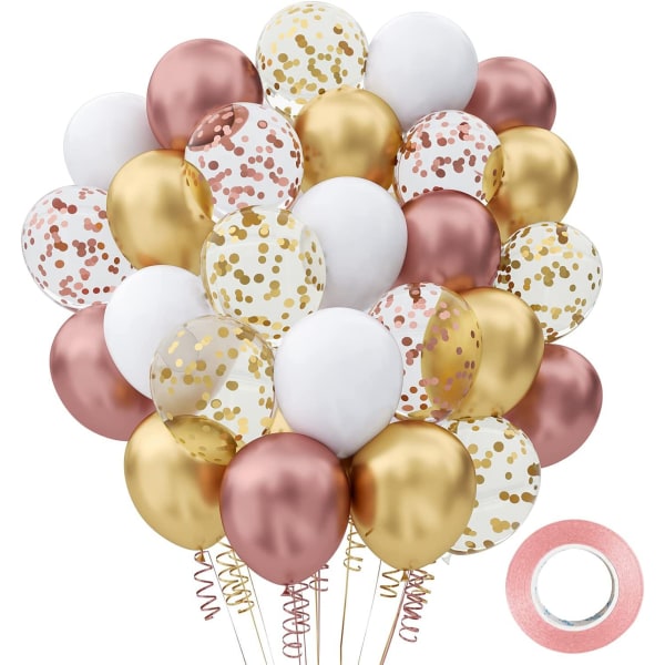 Rose guld konfetti latex ballonger, 60 pack 12 tums ballonger med 33 fot roséguld band för examen födelsedag bröllopsfest dekorationer