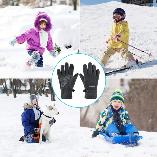 Termohandsker til børn Vinter Polar Fleece Touchscreen-handsker til drenge, piger, skridsikre, varme børnehandsker udendørs isoleret, grå, M
