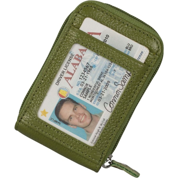 RFID-blockerande case Organizer Säkerhetsplånbok med dragkedja i äkta läder Grön