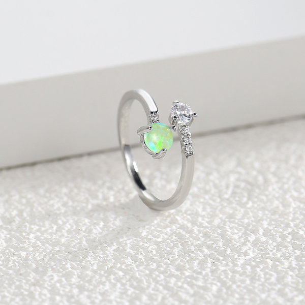 14K forgyldt justerbar skabt opal ring | Stablebare ringe | Guldringe til kvinder (hvid/grøn)