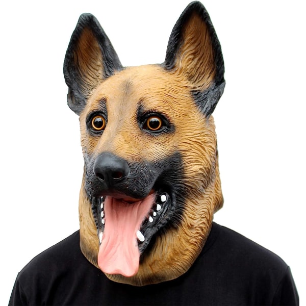 Hundehodemaske Halloween-fest Hundekostymemasker Super Bowl Underdog-kostyme Latex Dyrehodemaske (tysk hyrde)