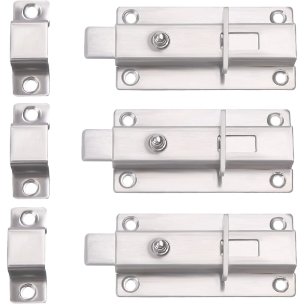 Stainless Steel Thickened Spring Slide Lock,3Pack 3 Inch Door Latch Sliding Lock,Barrel Bolt With Button