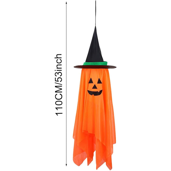 Pumpan med häxhatt - Förinstallerad Halloween-dekor häxspöke pumpa, utomhus/inomhus hängande prydnader för festgård dörr fönster träd veranda