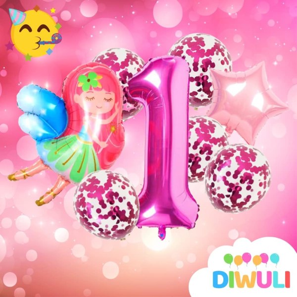 Fairy Fødselsdagspynt sæt - Nummer 1 Ballon Pink, Fairy Party Dekoration, Fairy Fødselsdagsfest dekorationer, Festartikler 1. fødselsdagsfest