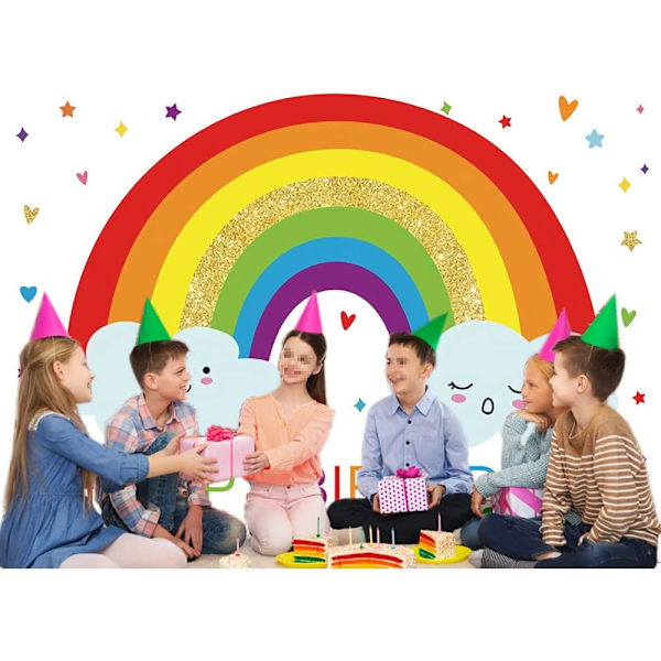 7x5ft Regnbåge Födelsedag Bakgrund för Pojkar Flickor Prinsessa Födelsedagsfest Baby Shower Bakgrund Färgglada Stjärnor Regnbåge Vita Moln Bakgrund