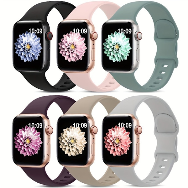 6-pack sportband kompatibel med Apple Watch band 38/40/41 mm, silikonersättningsband för iWatch Ultra 2, serie 9 8 7 6 5 4 3 2 1 42/44/45/49mm