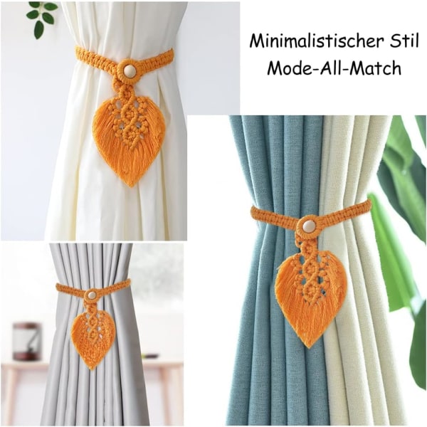 2 kappaletta Boho puuvillamakramee verhokiinnikkeet Verhokiinnikkeet Verhokiinnikkeet Keltainen