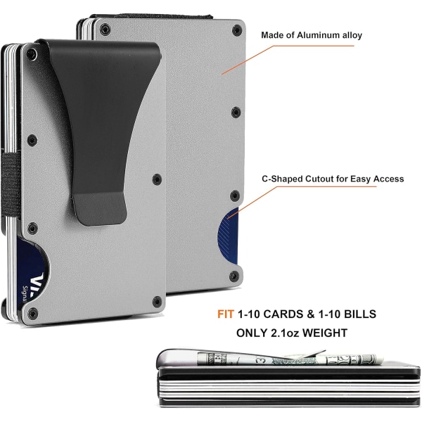 Minimalistiska plånböcker för män - Herrplånbok i metall med penselklämma - RFID-blockerande aluminiumkorthållare för kreditkort för affärsresor