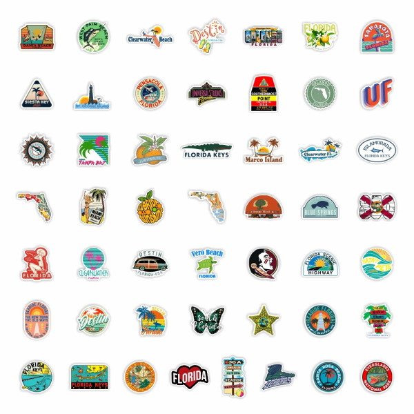 50 PCS Florida Stickers Vinyl Waterproof Stickers for Laptop,Water Bottles,Skateboard,Computer,Phone,Guitar,Bat Stickers for Kids and Adult