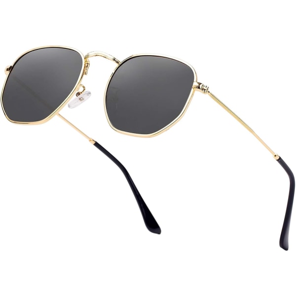 Hipster sekskantede polariserede solbriller Mænd Kvinder Geometrisk Firkantet Lille Vintage Metalstel Retro Skyggebriller