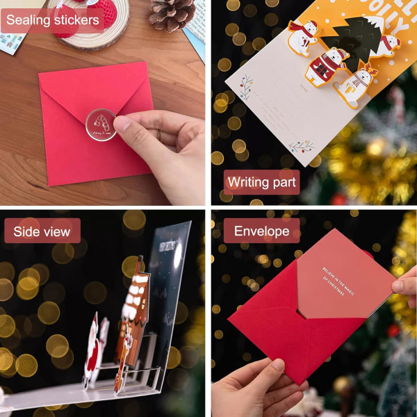 Julekort, 6-paknings små pop-up-gavekort med konvolutter, 3D-feriehilsenskort Julenissen Snowman Reindeer Juletre Julekort 4,3 x 4,3 tommer