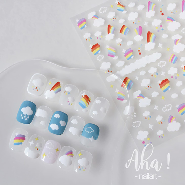 Regnbue neglekunst klistremerke sky negleklistremerke 3D selvklebende motetrend glamour iriserende sky negle design negle DIY dekor damer jenter barn 5 ark