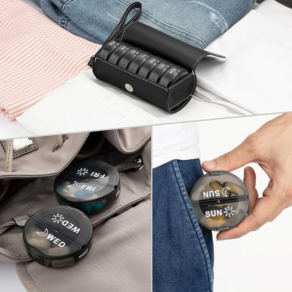 1 pc (Black) Case Weekly Pill Box Organizer 2 Times A Day