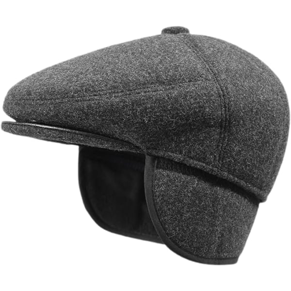 Men's Winter Flat Cap with Ear Flaps Wool Blend Warm Newsboy Ivy Hat Derby Irish Caps  Hat Men Outdoor Hunting Golf Winter Hat（Gray 55-60CM）