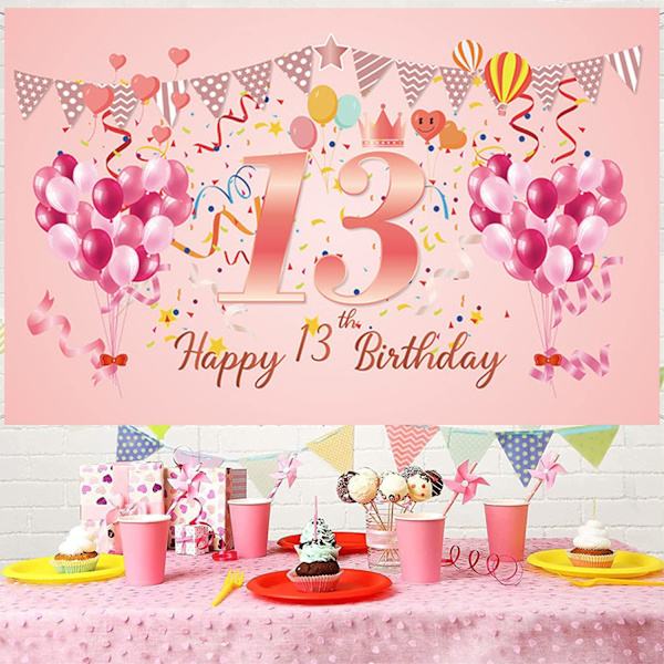 Happy 13th fødselsdagsfest dekorationer til pige Pink 13th fødselsdag banner baggrund Tretten fødselsdagsplakat foto rekvisitter baggrund fødselsdagsfest