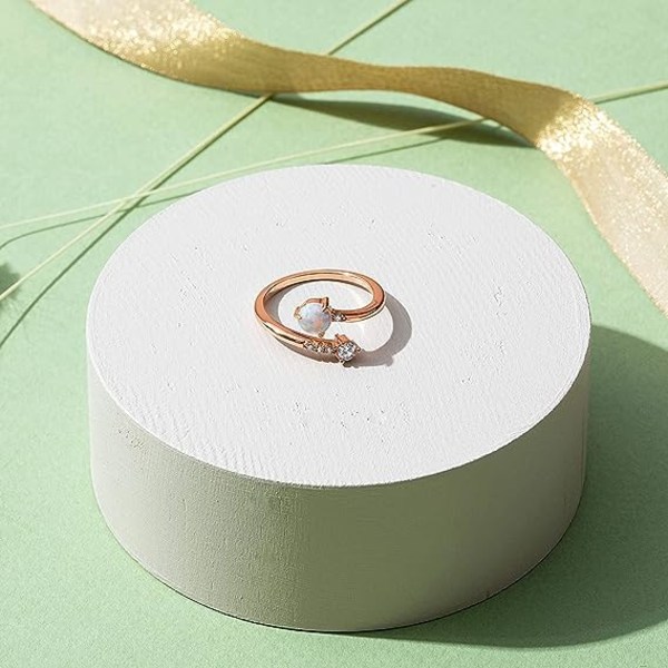 14K gullbelagt justerbar syntetisk opalring | Stablebare ringer | Gullringer for kvinner (rosa/hvit)