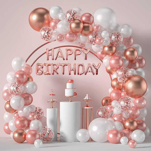 Rose Gold Balloner Garland Arch Kit - 5+12+18 Tommer Rose Gold Hvide Konfetti Fødselsdag Balloner Dekorationer Til Festdekorationer