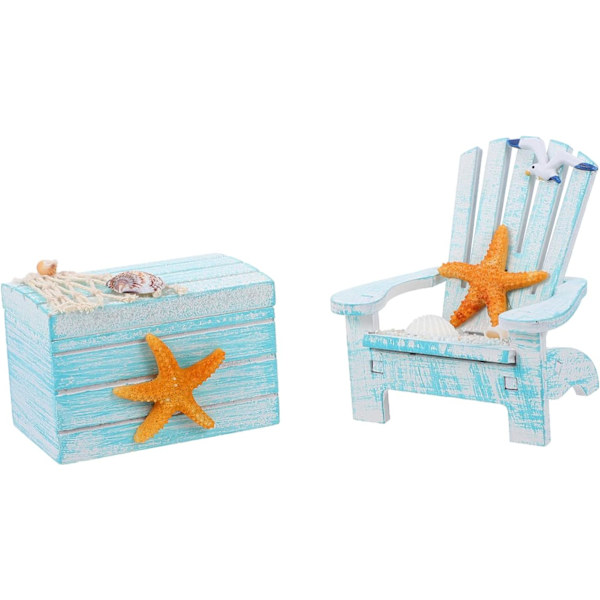 2 st strandstol set smycken miniatyr dockhus sommardekor nautiska heminredning strand badrumsdekor Medelhavsstil stol prydnadsskrivbord