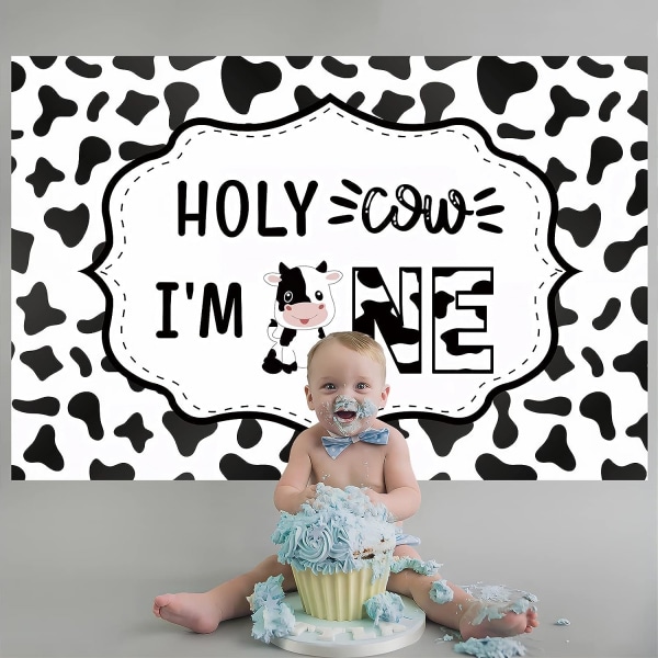 7x5Ft Holy Cow I'm One Fødselsdag Dekorationer til Pige eller Dreng Første Fødselsdag Festartikler Baggrund Baby Shower Fest Banner Polyester Stof