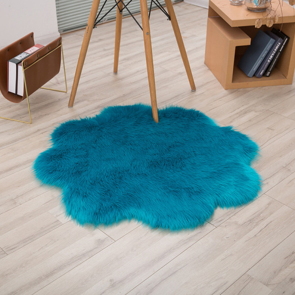 Faux saueskinnsullteppe, fluffy mykt syntetisk saueskinn luksus ull sofa teppe pute dekorere din stue og soverom (45cm, blå)