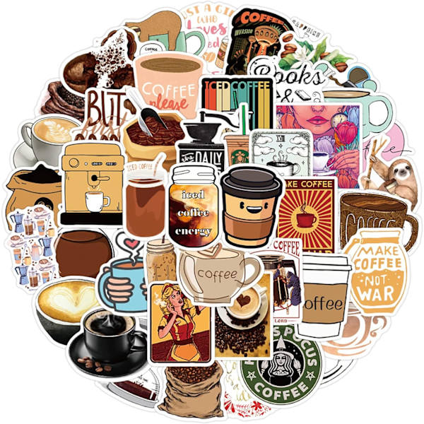 50-pakkaus Love Coffee -tarroja, muodikkaita, kauniita, vedenpitäviä koristeita, leikekirja-albumi, vesipullo, tietokone, moottoripyörä, polkupyörä, rullalauta, matkatavarat