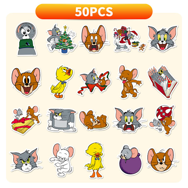 Söta Tom&Jerry-klistermärken för DIY-vattenflaskor Laptop HydroFlasks, 50 st estetiska dekaler Dekoration för dator Telefon Gitarr Bagage