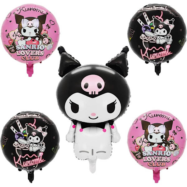 5 stk. aluminiumsfolieballonger for Kuromi, søte anime Kuromi-festdekorasjoner