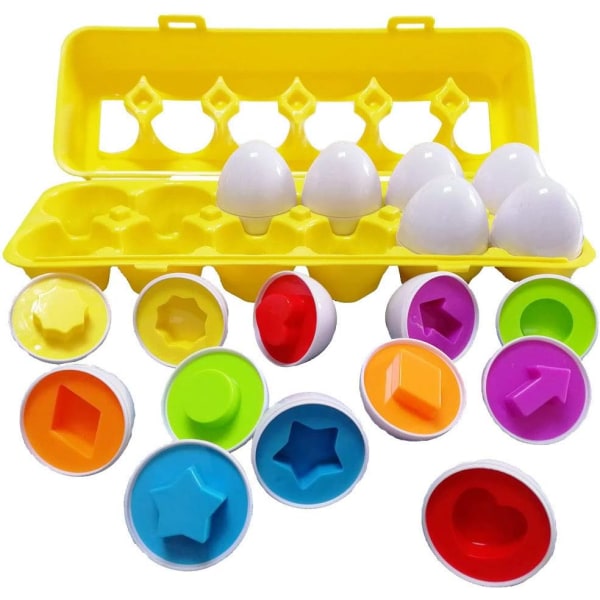 Matchande ägg 12 st Set Påskägg - Pedagogisk färg & formigenkänning Sortera färdigheter Studerande leksaker, lärande leksak Present för toddler 1 2 3 år gammal
