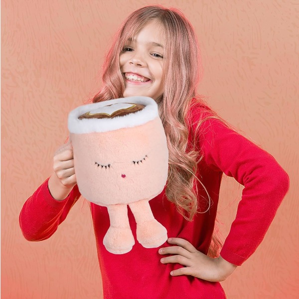 Latte plysjleke, 30 cm plysj kaffekopp plysj pute dukke, myk kopp fluffy venn, klemmek pute - gave til alle aldre ... (Latte rosa)