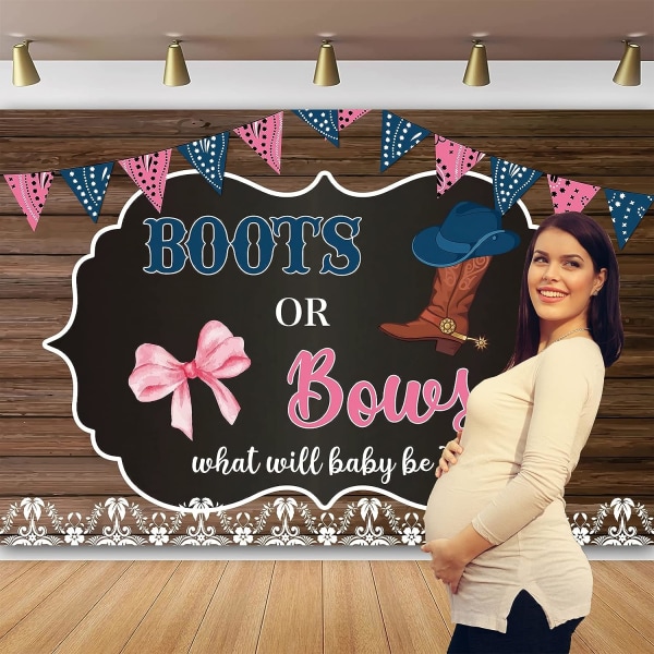 7x6Ft Western Cowboy Boots og buer Kjønnsavsløring Bakgrunn for gutt eller jente Baby Shower Nyfødt Fest Fotobakgrunn Festdekorasjon