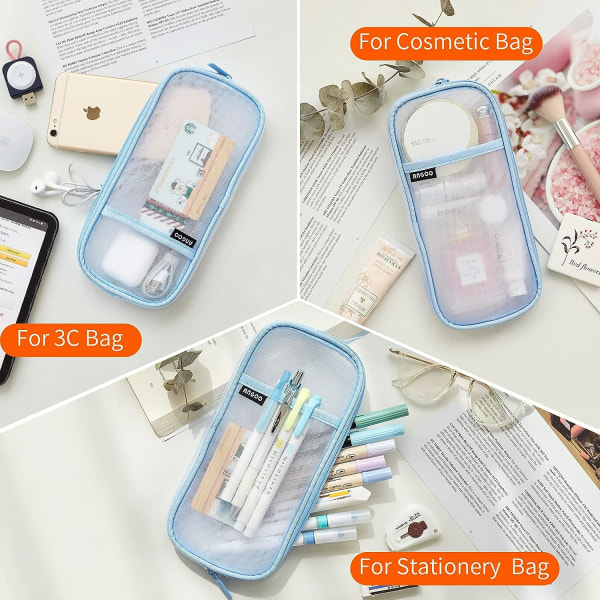 Grid Mesh case vetoketjulla läpinäkyvä kosmetiikkalaukku Monikäyttöinen matkakoulu teinityttöjen läpinäkyvä kiinteä laukku Adlutsille (sininen)