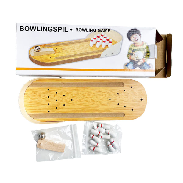 Mini bowling sæt, træ bordbowling spil skrivebordslegetøj desktop bowling hjem bowlingbaner, skrivebordsgaver til kolleger, sjove gag-gaver