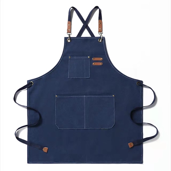 Mænds Unisex Canvas Denim Forklæde Køkken Madlavning Workshop Vaskbar Arbejdsforklæder Blue