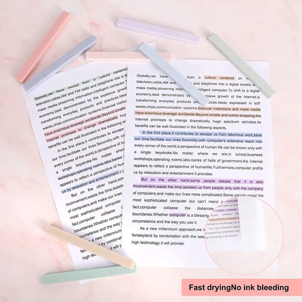 Highlighters, with chisel tip, no bleed, quick dry, easy to hold, for Bible, notes, school supplies, 6-pack