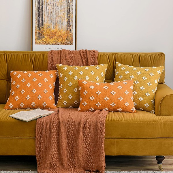 2 set koristeellisia tyynynpäällisiä rombinen jacquard tyynyliina Pehmeä suorakaide case 12x20 tuumaa, oranssi