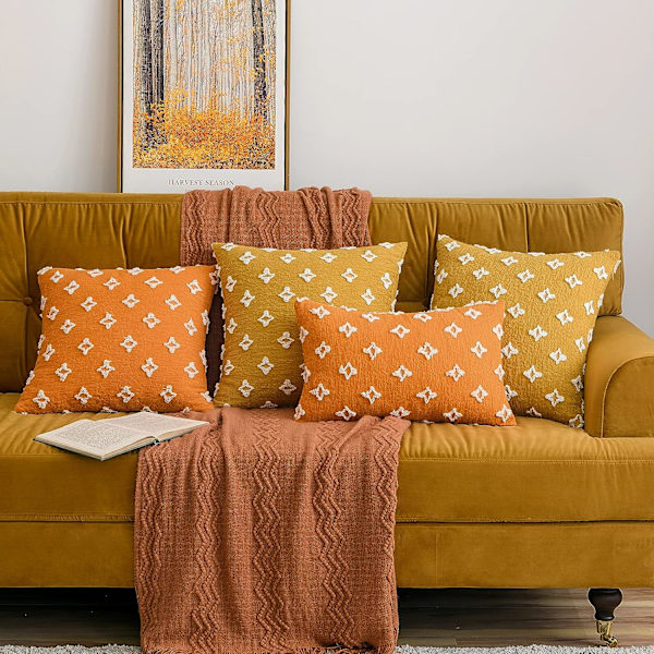 Sæt med 2 dekorative efterårs-pyntepudesbetræk Rhombisk jacquard pudebetræk Blødt rektangulært pudebetræk 12x20 tommer, orange