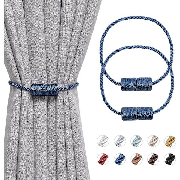 2 kappaletta 16 tuuman magneettiset verhotangot käsintehdyt punotut köydet kätevät ja koristeelliset verhotangot kotiin ja toimistoon - tummansininen