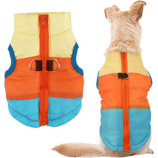 Hund- och kattkappa med koppelögla, färgglada lappar, vadderad valpväst, jacka, nallebjörn, chihuahua-kostymer, mopskläder (Large (1-pack), himmelsblå)