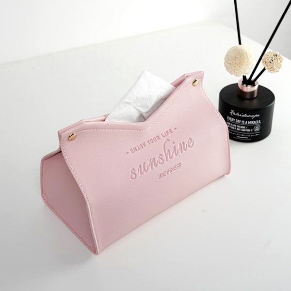 Servettlådeöverdrag, PU-läder servettlådehållare, Kleenex lådarrangör för badrum, kök och kontorsrumsdekor (rosa)