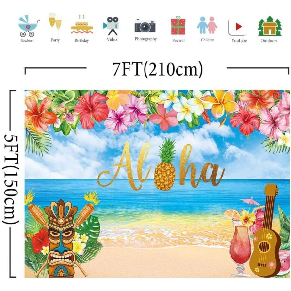 7x5ft Sommer Aloha Luau Fest Bakgrunn for Tropisk Hawaiisk Strand Bakgrunn Hav Palme Bursdag Musikalsk Fest Baby Shower Banner Dekorasjon